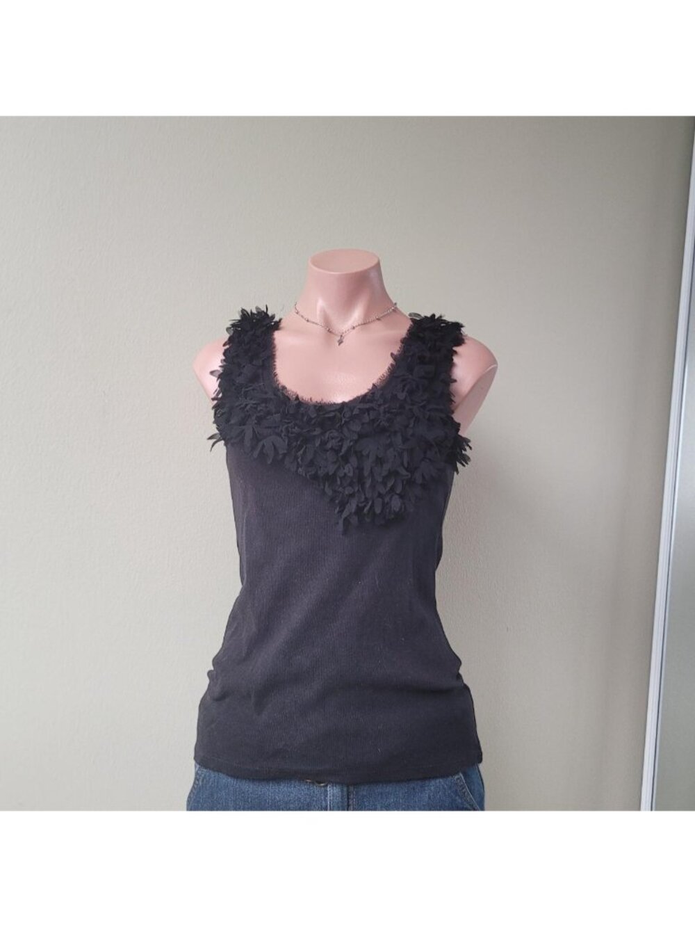 INC International Concepts Onyx Black Ribbed Party Cami Tank Top (S)